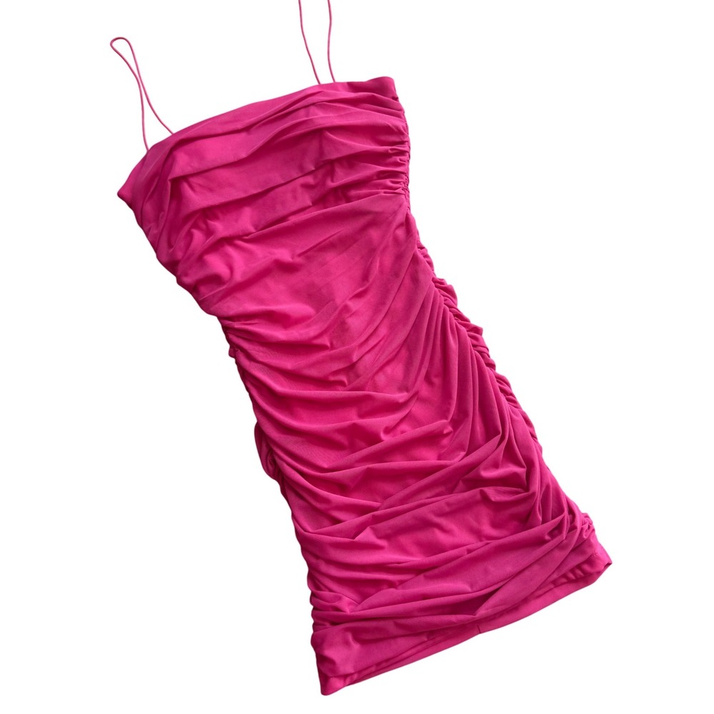 Y2K Hot Pink Ruched Mini Dress Womens 4 Bodycon Barbiecore Club Princess Polly